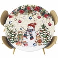 thumbnail image 1 of Christmas Round Tablecloth, Fitted Table Cover with Elastic for 36"-44" Round Tables, Snowman Xmas Tree Poinsettia Flowers Balls Squirrel Table Cloth Outdoor Dinning Party Waterproof Tablecloths, 1 of 7