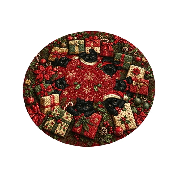 Christmas Round Tablecloth,Printed Holiday Table Cover,Christmas Cat Pattern Print Dining Decor for Dinner Party,Home Gift