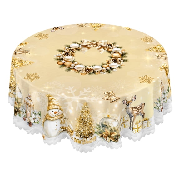Christmas Round Tablecloth, Xmas Holiday Decorative Round Table Cover, Christmas Pattern Table Runner for Dining Table