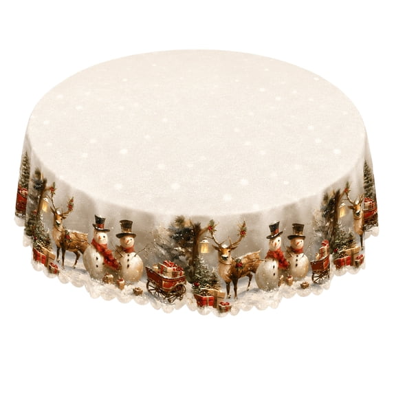 Christmas Round Tablecloth, Xmas Holiday Decorative Round Table Cover, Christmas Pattern Table Runner for Dining Table