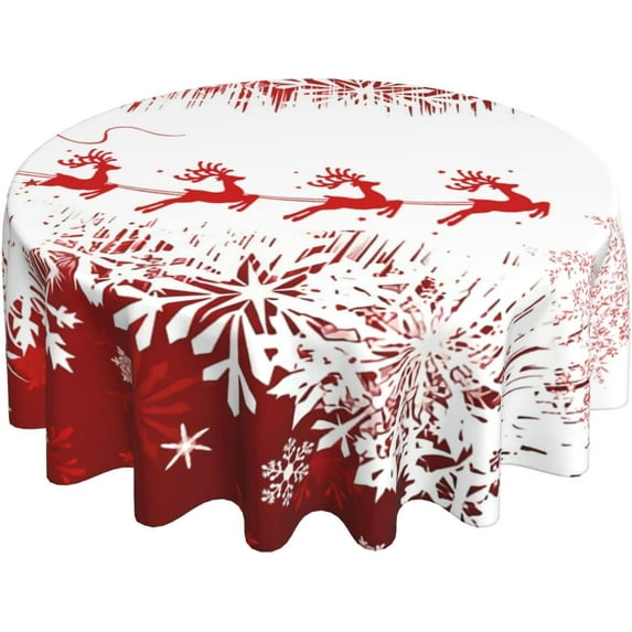 Christmas Round Tablecloths Xmas Deer Santa Claus 60 inch Winter Xmas Table Cloths Cover Mat Washable Table Covers Red Tablecloth Home Parties Holiday Dinner Party Dining Room Table Decor