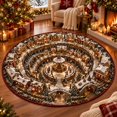 thumbnail image 1 of Christmas Round Tree Skirt Rug 40x40CM, Vintage Gingerbread Village Print Holiday Floor Mat, Festive Xmas Fireplace Decorative Carpet for Living Room Entryway, 1 of 4