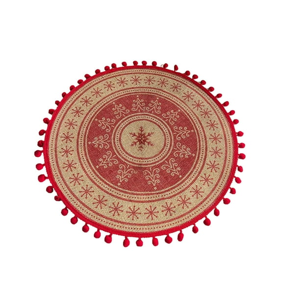 Christmas Round Woven Placemats – Festive Nylon Table Mats with Snowflake & Reindeer Pattern, Heat-Resistant & Easy to Clean Holiday Decor for Kitchen Dining Table