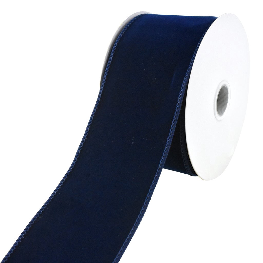Christmas Royal Velvet Solid Wired Ribbon, 2-1/2-Inch, 10-Yard - Navy Blue