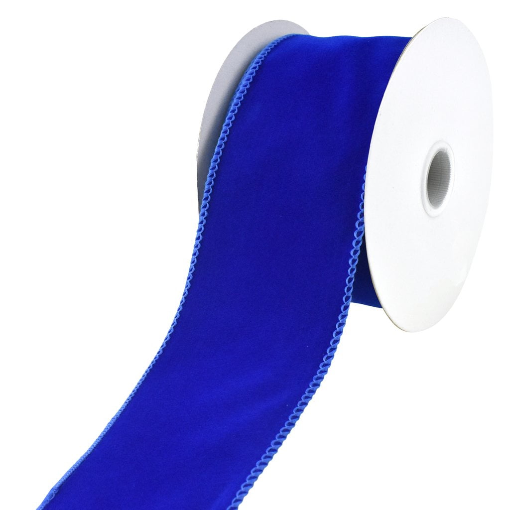 Christmas Royal Velvet Solid Wired Ribbon, 2-1/2-Inch, 10-Yard - Royal Blue