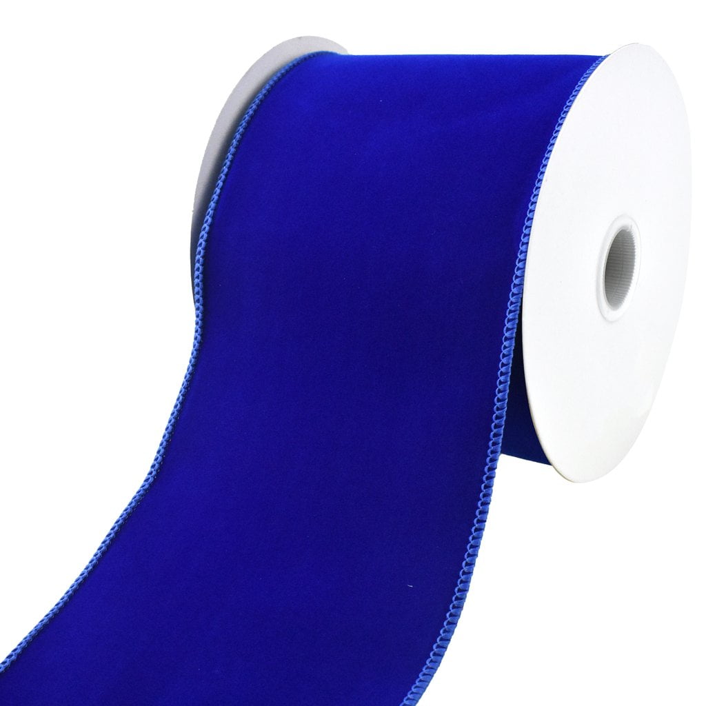 Christmas Royal Velvet Solid Wired Ribbon, 4-Inch, 10-Yard - Royal Blue