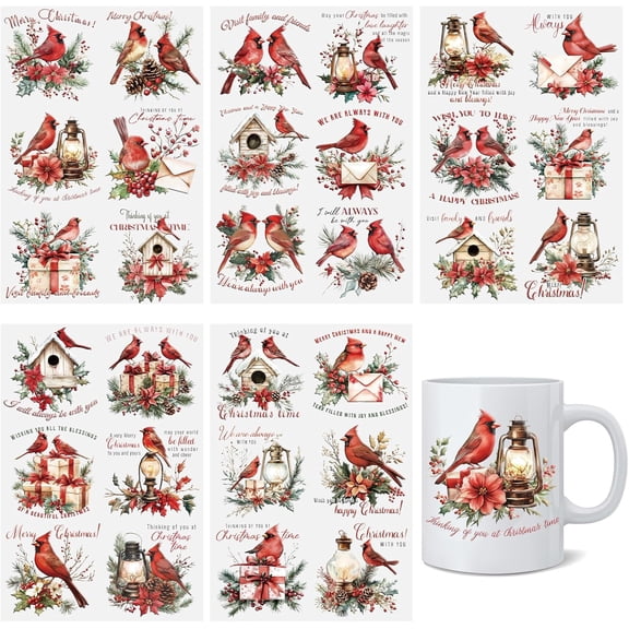 Christmas Rub On Transfer Sticker, 5 Sheets 30 Patterns Rub on Transfer Decals for Furniture Crafts 3.15in*3.15in Vintage Christmas Animals Cup Wrap Stickers for Home Decoration