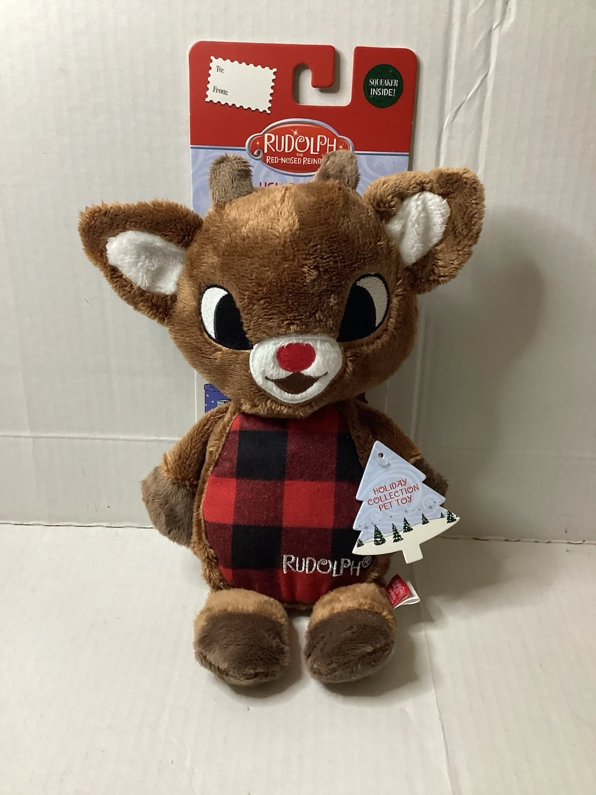 Christmas Rudolph Reindeer 10” Plush Squeaky Crinkle Dog Toy - Walmart.com