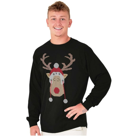 Christmas Rudolph Reindeer Stitch Long Sleeve TShirt Men Women Brisco Brands M