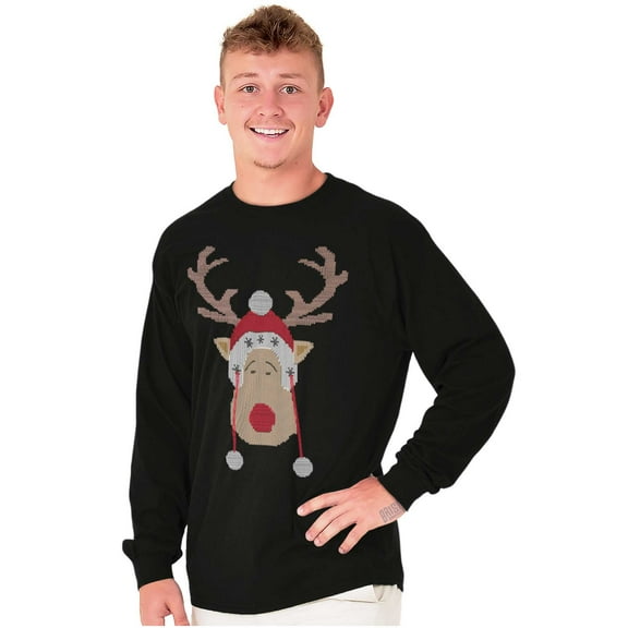 Christmas Rudolph Reindeer Stitch Plus Size Long Sleeve Graphic Tee Shirt Brisco Brands 2X