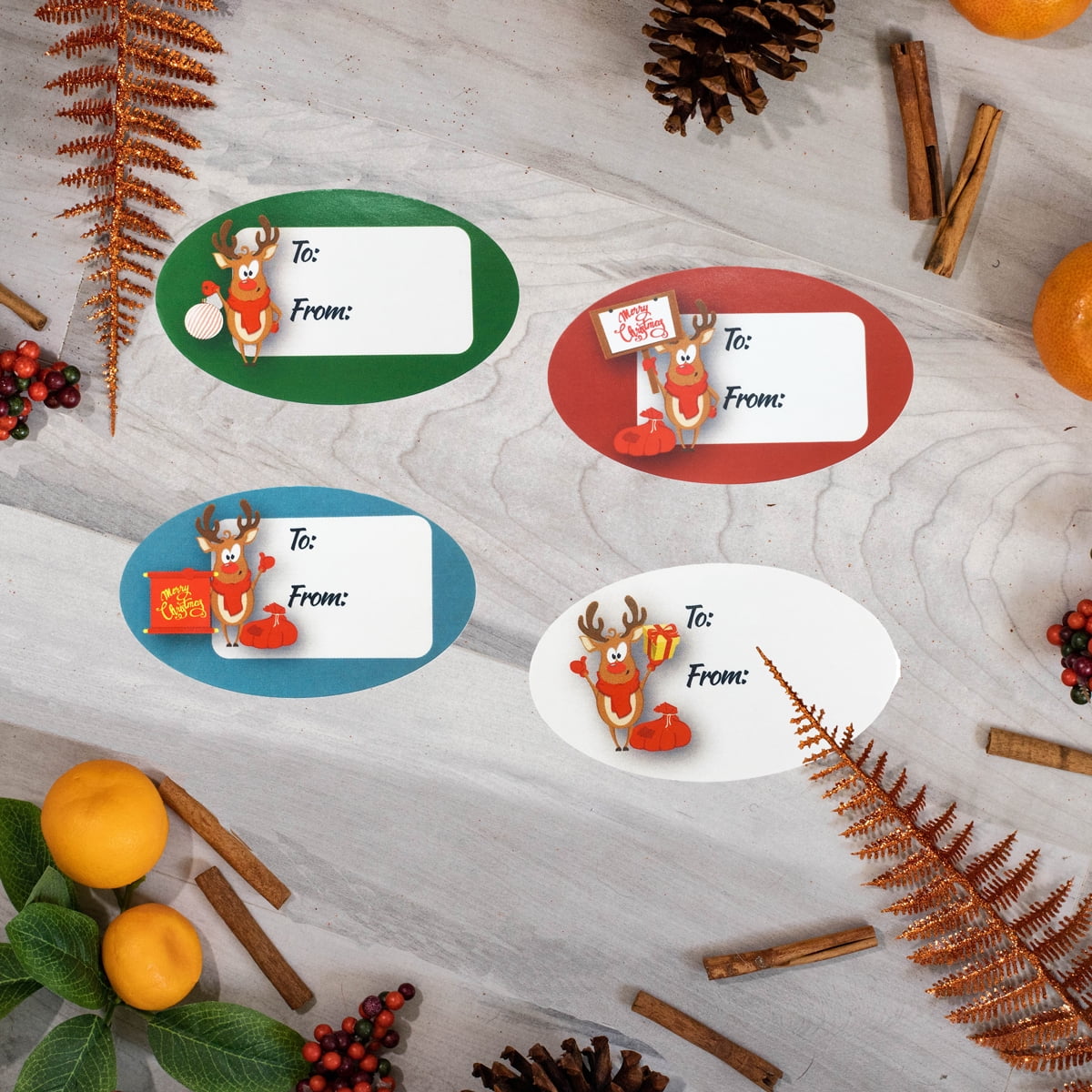 Personalized Reindeer Christmas Address Labels - Set Of 48 Flat Sheet Labels