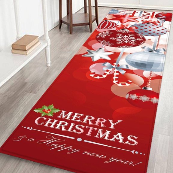 Christmas Rug 3D Non-Slip Christmas Print Carpet Living Room Floor Kitchen Bathroom Carpet Santa Claus & Deer Christmas Tree Snowman
