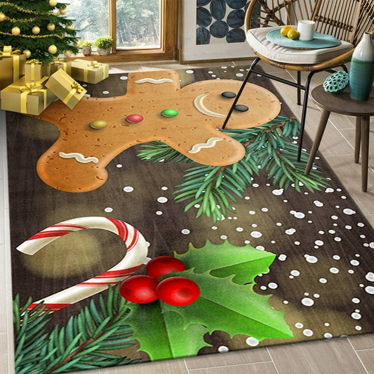 Christmas Rug Gingerbread Man Area Rug for Living Room Bedroom, Non Slip  Floor Rugs Carpet for Indoor Kitchen 4' x 2.6'/47x31 inch