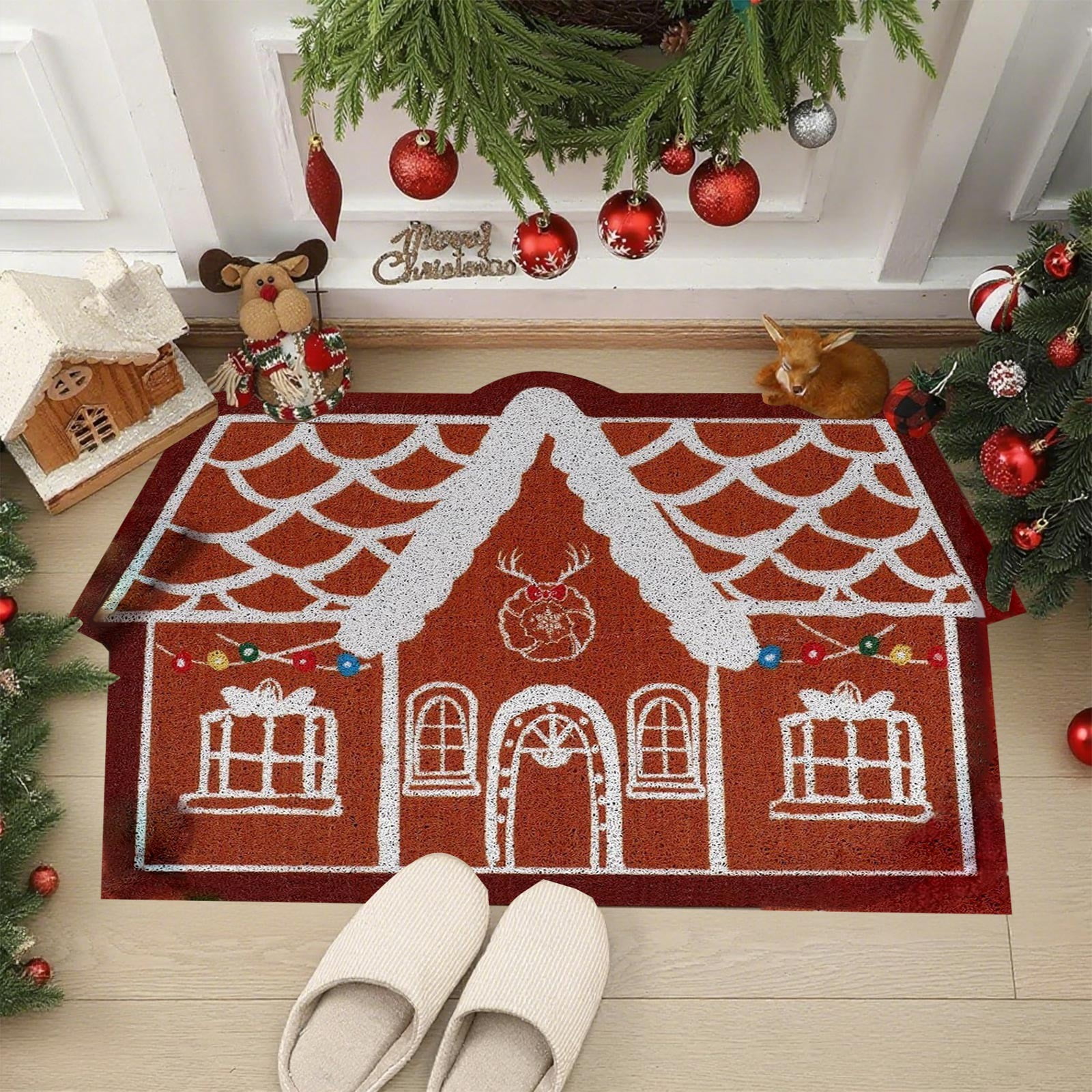 Christmas Rug Rectangle Holiday Doormat for Front Door Entryway, Non ...