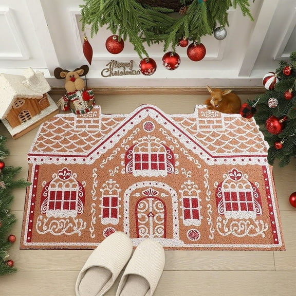 Christmas Rug Rectangle Holiday Doormat for Front Door Entryway, Non-Slip Absorbent Polyester Mat with Low-Profile Border, Skid Resistant Kitchen Bathroom Laundry Room Floor Mat 24x16 Inch