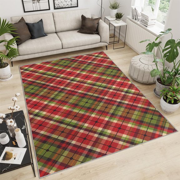 Christmas Rug Red And Green Checkered Stripes Merry Christmas Area Rug Plaid Print Rugs For Bedroom Easy To Clean Fine Fluff For Office Family And Pet Farmhouse 3x5ft