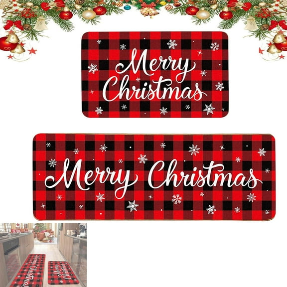 Christmas Rug Runner,Christmas Carpet Runner,2 Pcs Christmas Kitchen Rugs And Mats For Floor Non-Slip Backing Mat Merry Christmas Kitchen Decor Kitchen Rug Sets Xmas Decor (16X24In+16X48In)