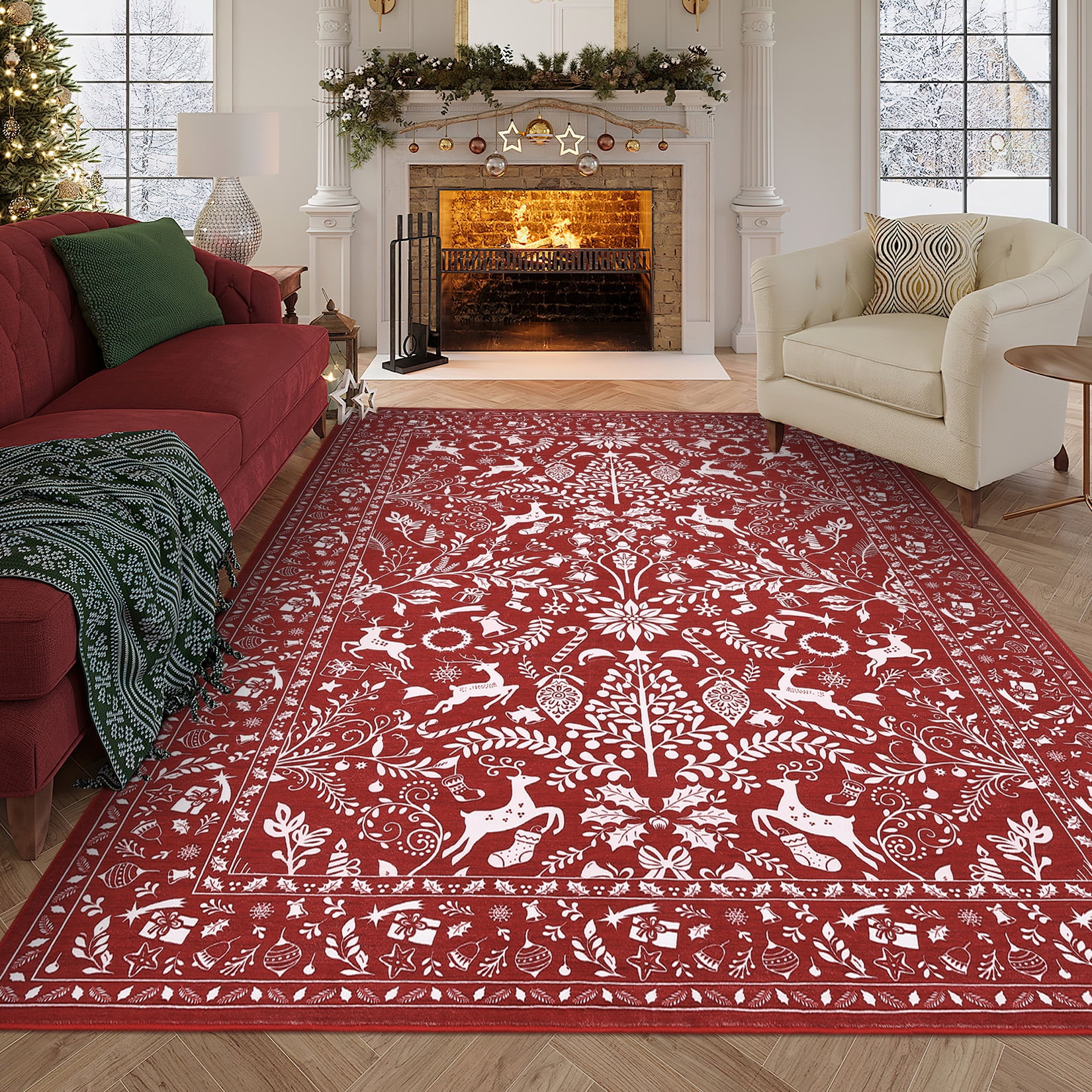 Christmas Rug Runner Non-Slip Winter Holiday Hallway Rug, Boho ...