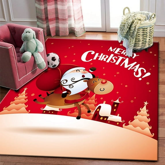Christmas Rug, Santa Claus Area Rugs for Bedroom Living Room, Anti-Slip Floor Mat Carpet for Xmas Holiday Christmas Decoration
