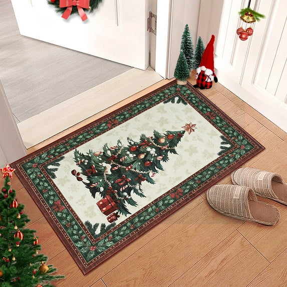 Christmas Rugs Area Rug Washable Rug for Bedroom, Soft Non-Slip Stain Resistant Rug for Living Room, Christmas Tree Print Holiday Decor Untra-Thin Carpet Rugs for Office