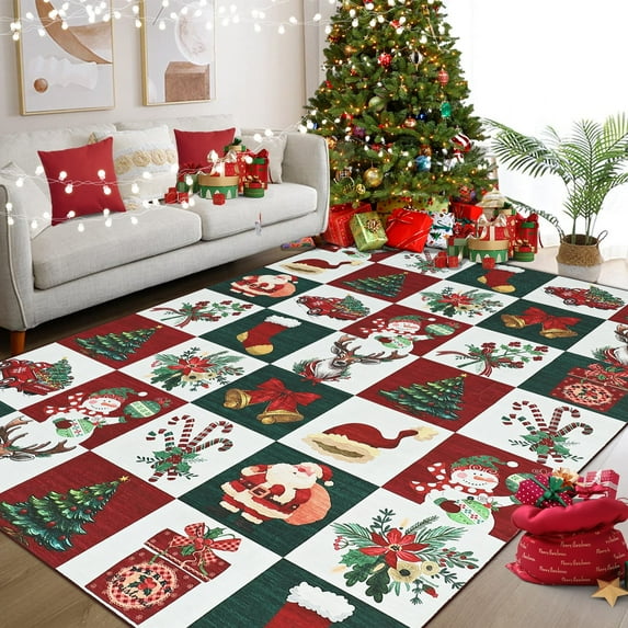 Christmas Rugs for Entryway,Bedroom Bedside Rug Washable Xmas Style Prints Kitchen Rugs Non Slip Holiday Decor Throw Rug Front Door Mat Small Area Rugs for Bathroom Entry Entrance