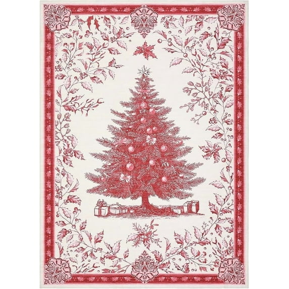 Christmas Rugs Washable 6x9 Area Rug for Bedroom, Red Soft Nursery Rug Non-Slip Stain Resistant Living Room Rugs, Christmas Tree Print Holiday Decor Untra-Thin Carpet Rug for Office