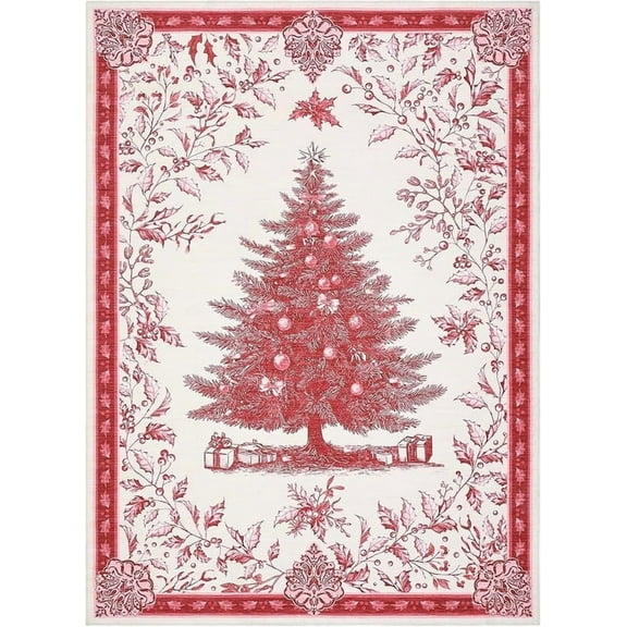 Christmas Rugs Washable 8x10 Area Rug for Bedroom, Red Soft Nursery Rug Non-Slip Stain Resistant Living Room Rugs, Christmas Tree Print Holiday Decor Untra-Thin Carpet Rug for Office