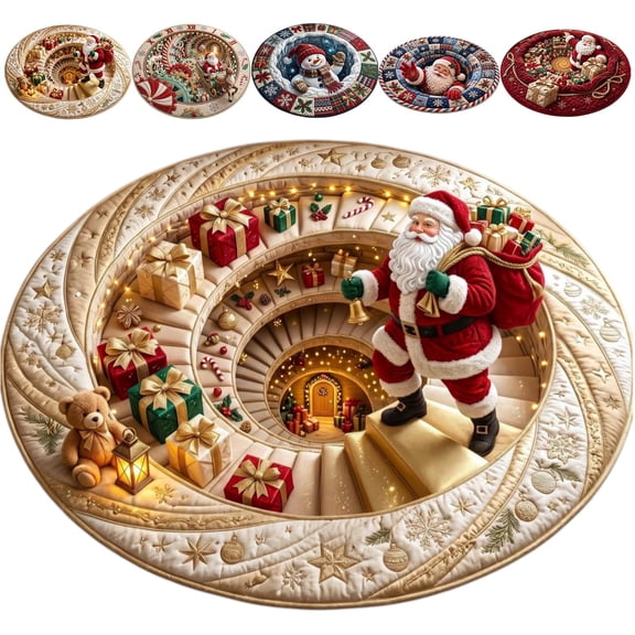 Christmas Rugs, Wear-Resistant 3D Optical Illusion Christmas Rugs, Decorative Rugs Featuring Round Depth Pattern, Funny Santa Claus Non-slip Mats for Holiday Entryway and Living Room