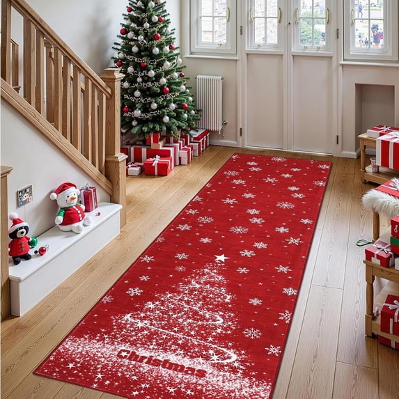 Memoryfield Christmas Runner Rug 2' x 10', Machine Washable Rugs Holiday Christmas Tree Print Throw Carpet, Low Pile Rug Stain-Resistant Xmas Rugs for Entryway Kitchen