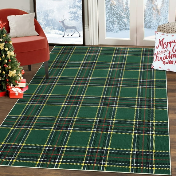 Christmas Runner Rug, Buffalo Plaid Washable Checkered Entryway Rug, Xmas Holiday Decor Front Porch Door Mat, Woven Cotton Area Rugs for Kitchen Patio Bathroom
