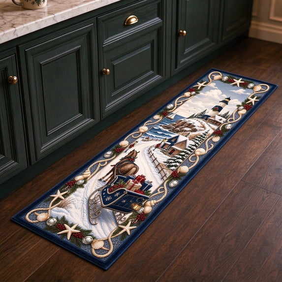Christmas Runner Rug, Coastal Lighthouse Sleigh Design 19.7×63in ...