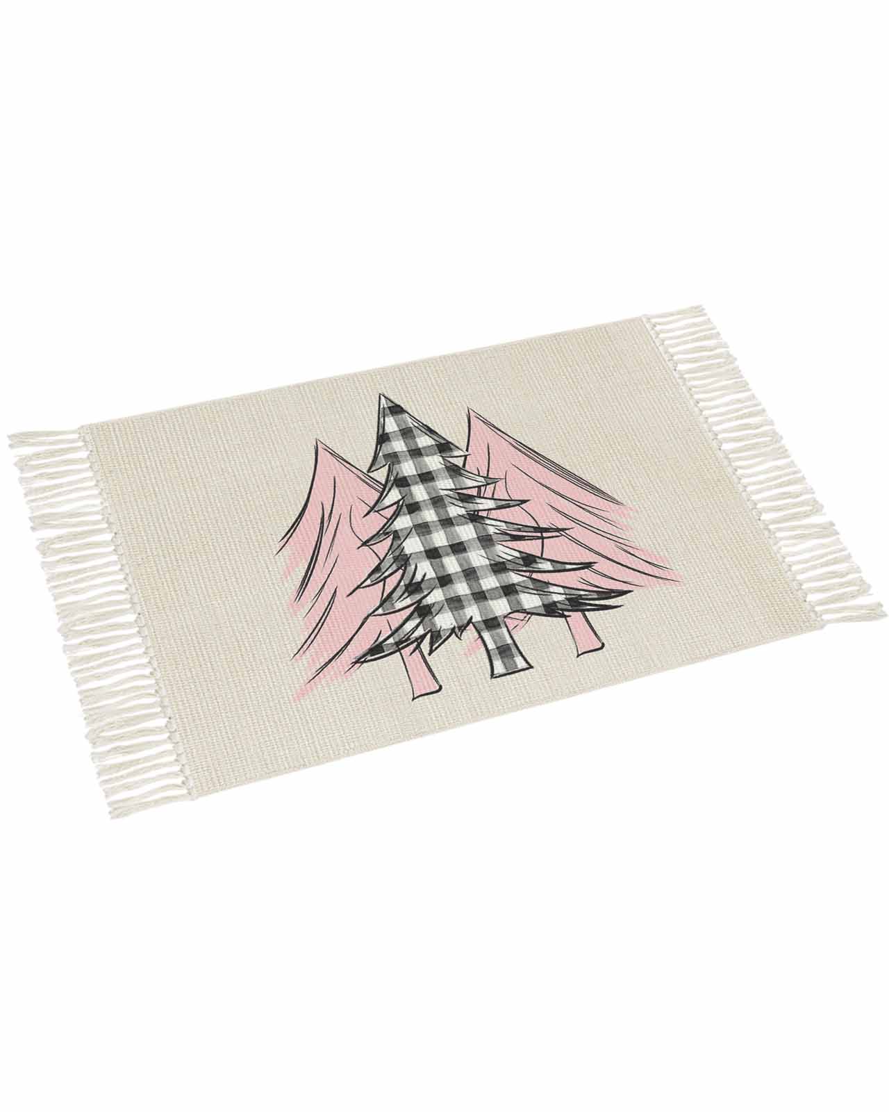 Christmas Runner Rug for Hallway 2x3ft, Pink and Black White Plaid