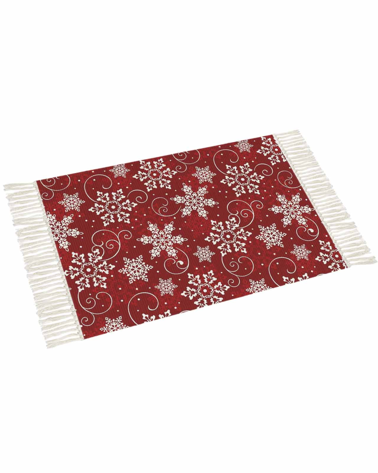 Christmas Runner Rug for Hallway 2x3ft, Winter Christmas Snowflake Red ...