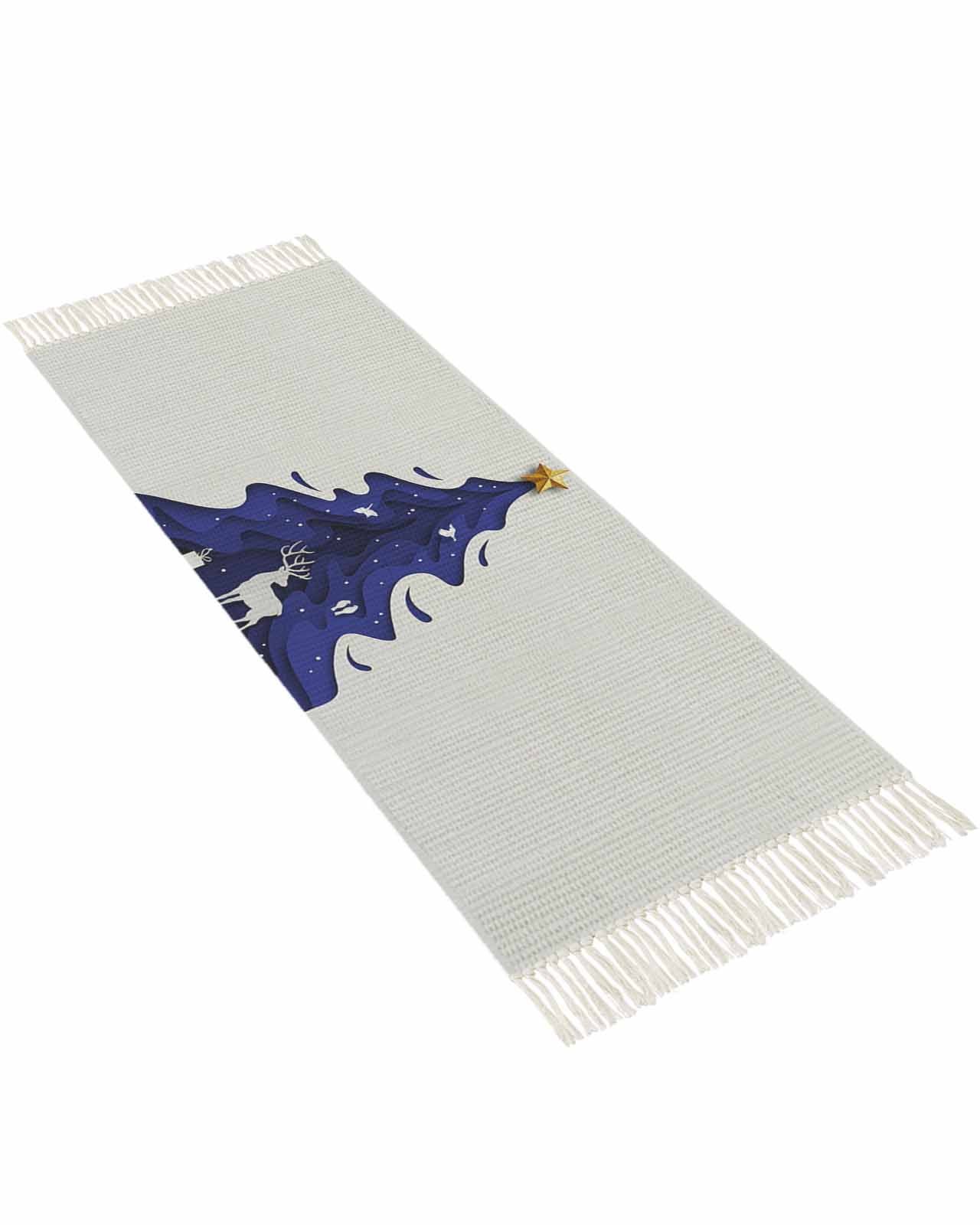 Christmas Runner Rug for Hallway 2x5ft, Navy Blue Ombre Christmas Tree