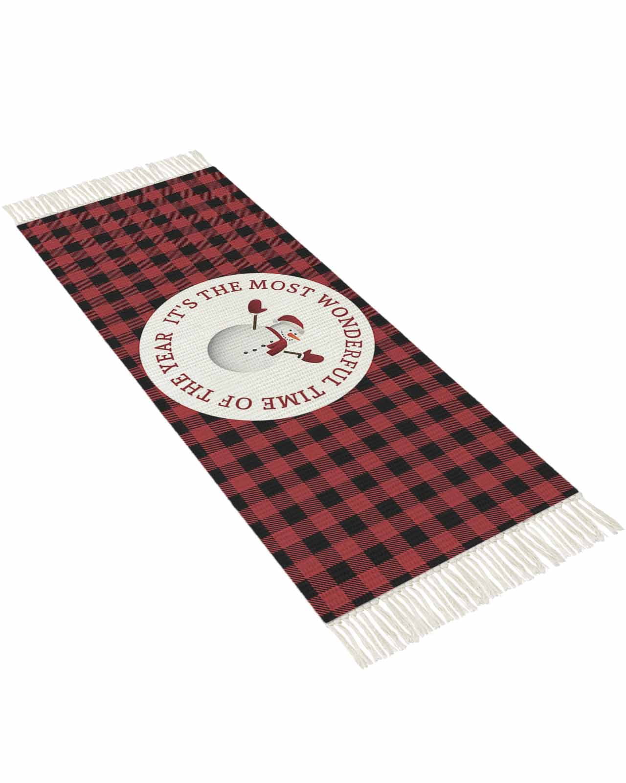 Christmas Runner Rug for Hallway 2x5ft, Christmas Snowman Buffalo Red