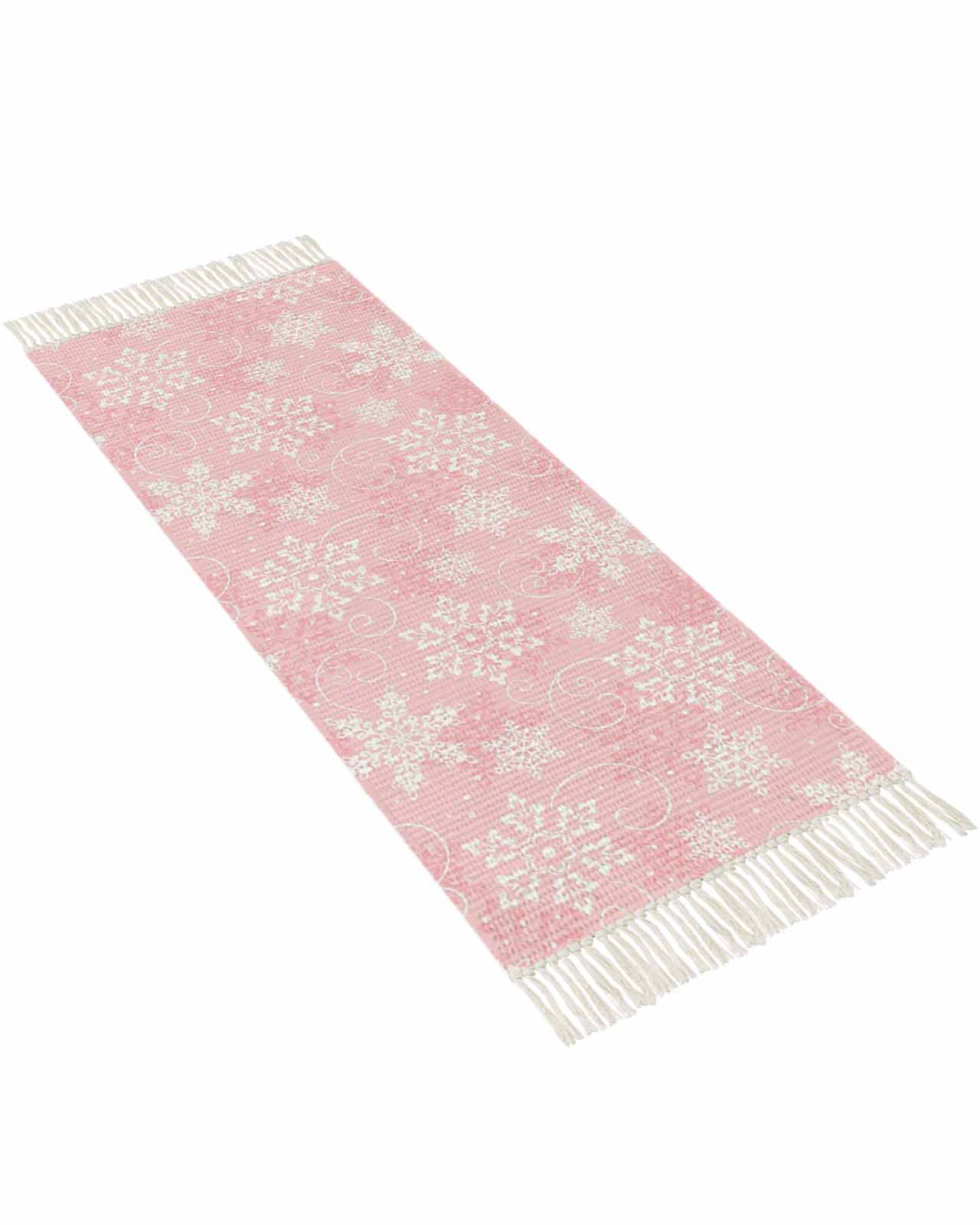 Christmas Runner Rug for Hallway 2x6ft, Winter Christmas Snowflake Pink
