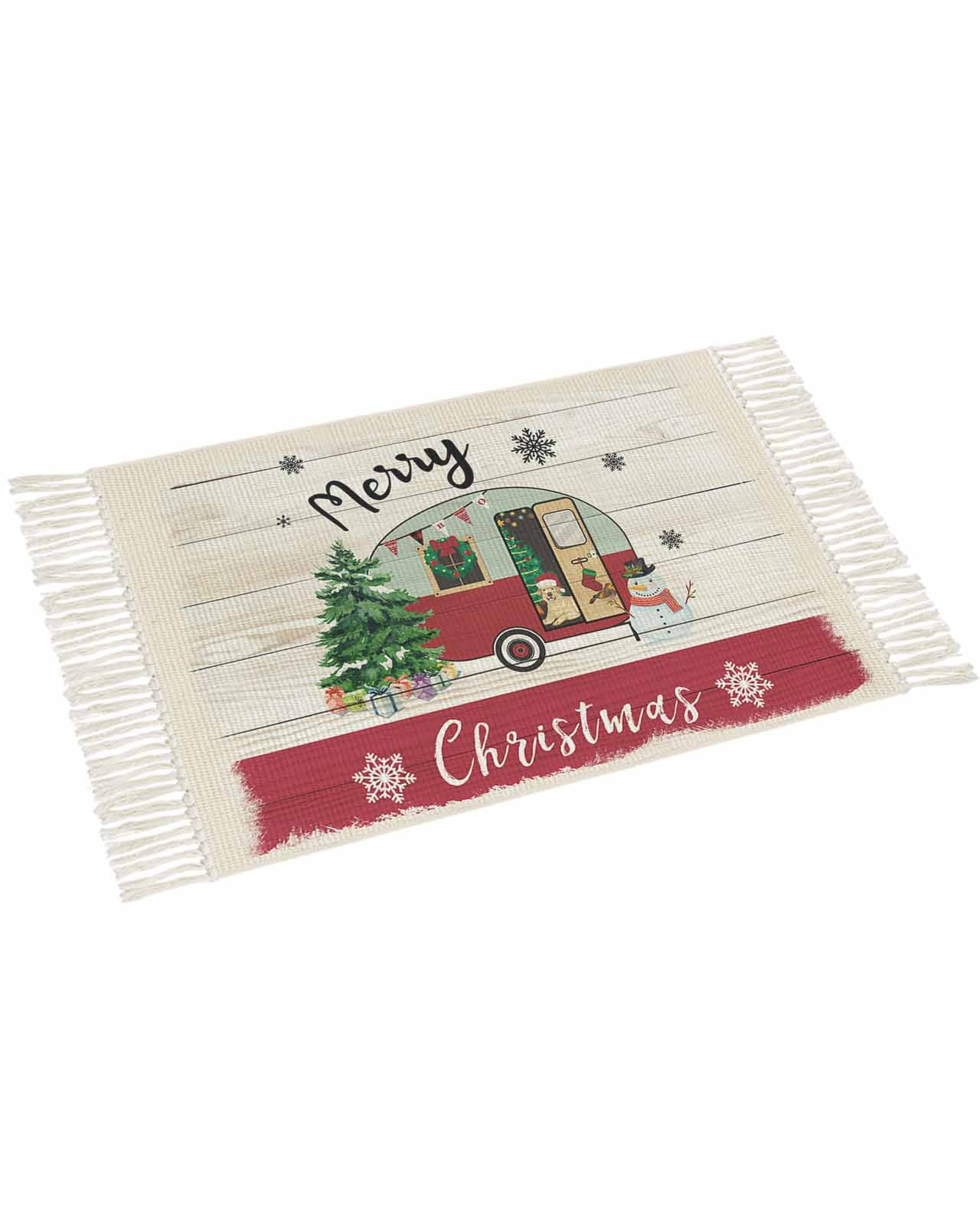 Christmas Runner Rug for Hallway 3x5ft, Merry Christmas Camping Snowman