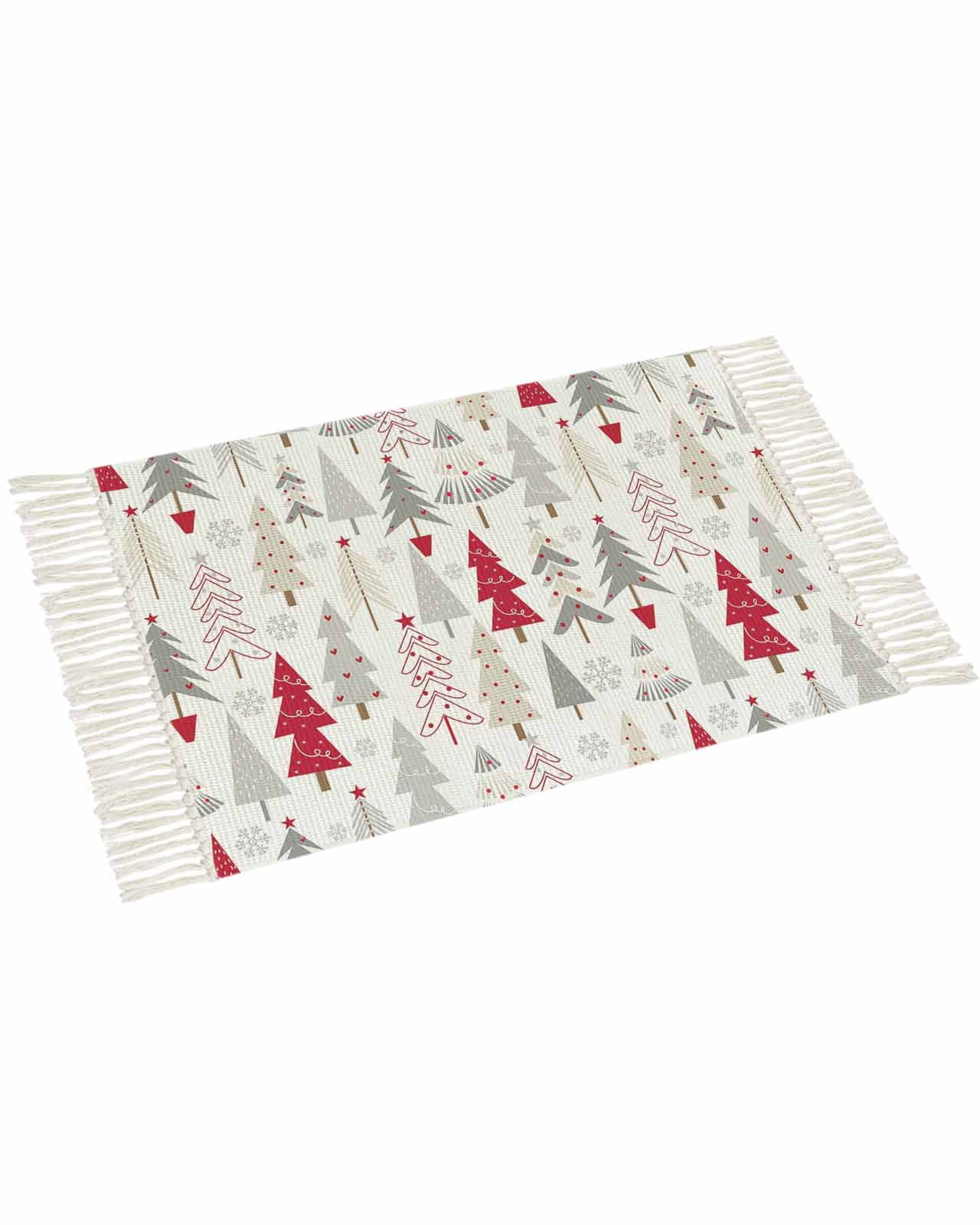Christmas Runner Rug for Hallway 4x6ft, Christmas Red Xmas Tree Forest