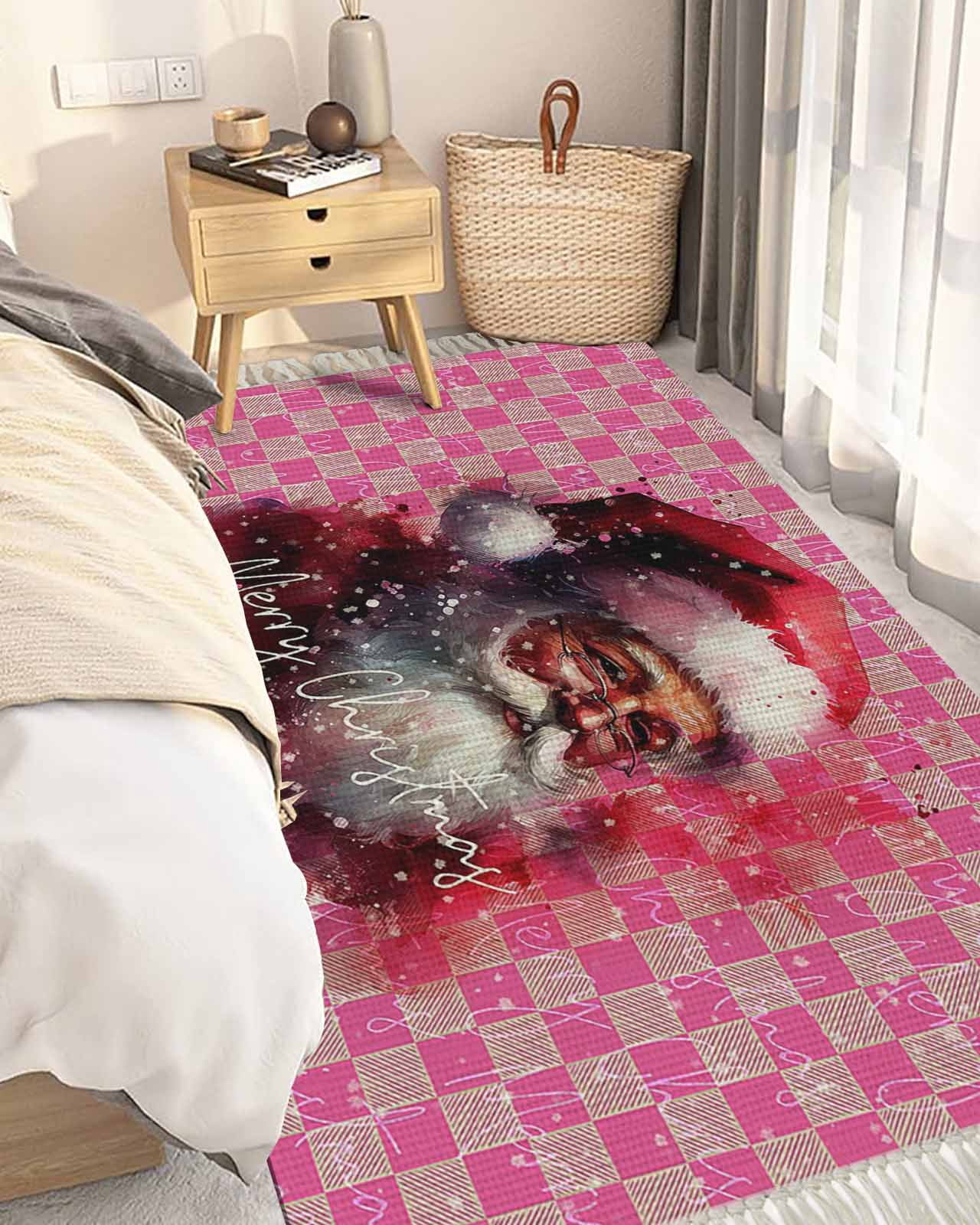 Christmas Runner Rug for Hallway 4x6ft, Christmas Watercolor Santa ...