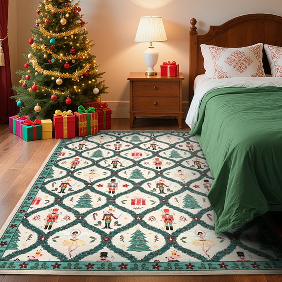 Christmas Runner Rug, Stain Resistant Area Rug Soft Non Slip Kitchen Mats with Rubber Backing Holiday Decor Machine-washable Carpet for Hallways Bedroom Laundry