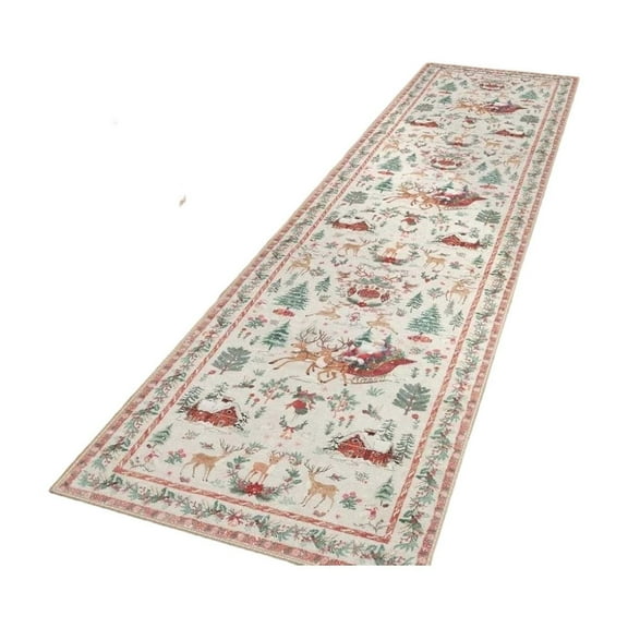 Christmas Runner Rug – Washable Non-Slip Rug for Hallway, Kitchen, Bathroom – Soft Faux Wool Christmas Carpet for Kids & Pets