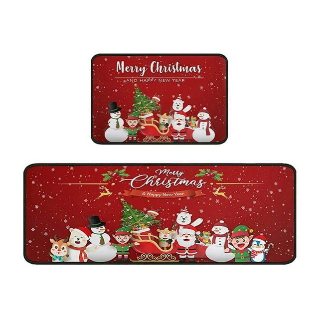 Christmas Runner Rug for Kitchen 2Piece Home Decoration Xmas Print