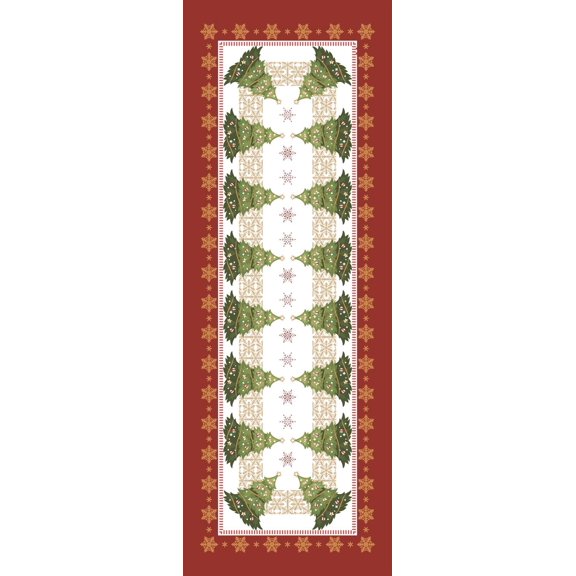 Christmas Runner with bright colors and cheerful Xmas elements. Size 14"x40"-small size