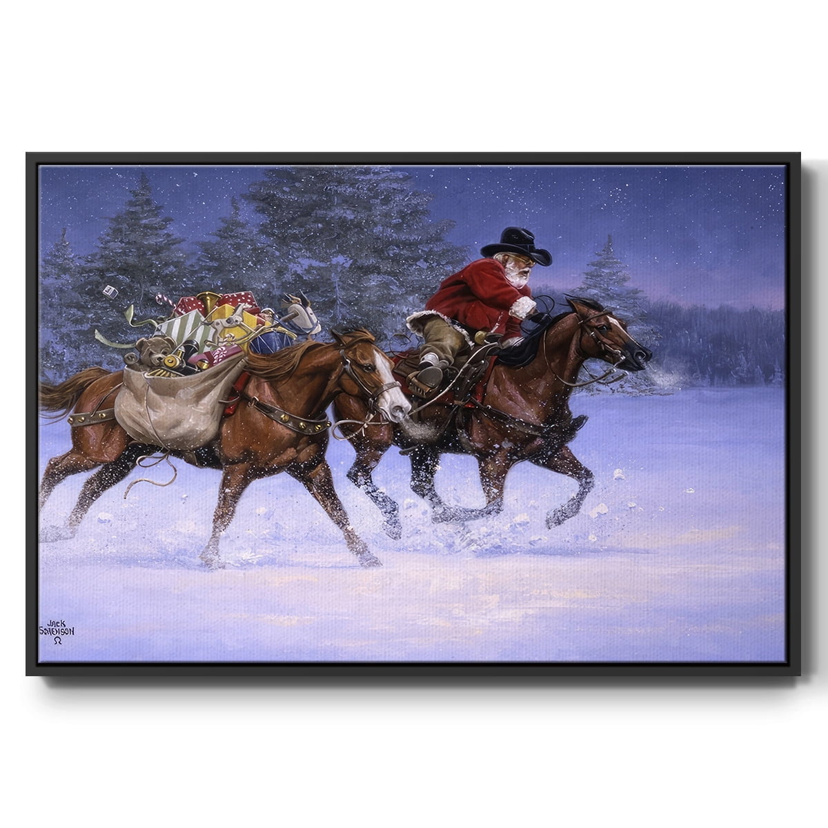 Christmas Rush - Framed Gallery Wrapped Holiday Canvas - 25 x 37 - Black Frame