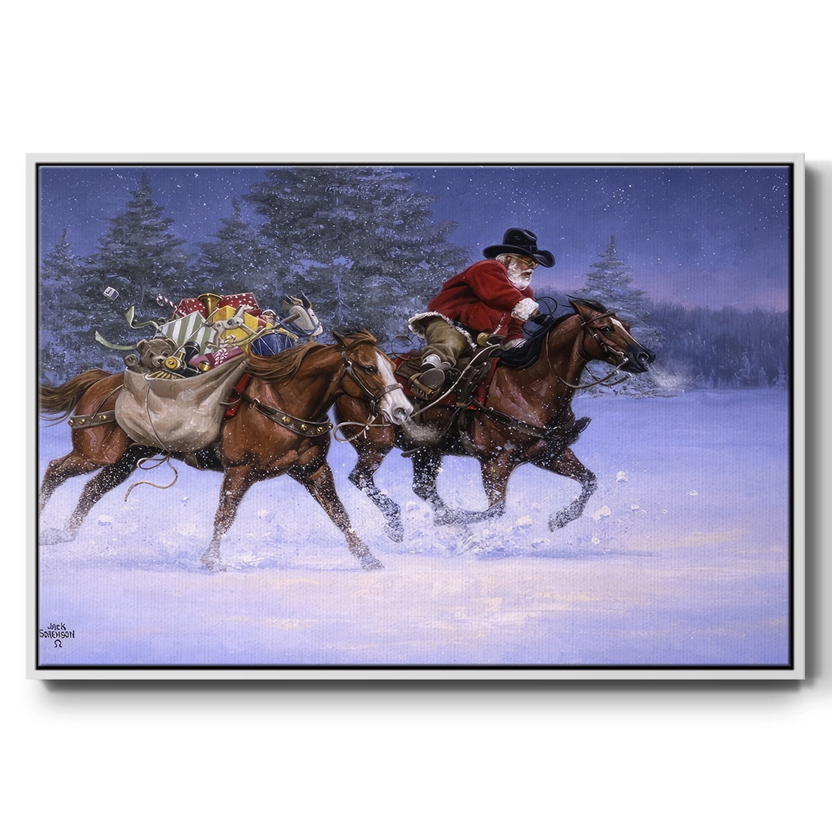 Christmas Rush - Framed Gallery Wrapped Holiday Canvas - 25 x 37 - White Frame