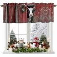 thumbnail image 1 of Christmas Rustic Valances for Windows, 54 x 18in, Farmhouse Wreath Cow Red Wood Grain Design Rod Pocket Kitchen Valance Curtain Light Filtering Window Treatments for Living Room Bedroom, 1 Panel, 1 of 7