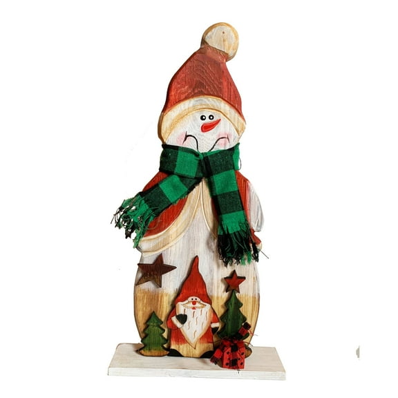Christmas Rustic Wood Standing Snowman Figurines Christmas Ornament Tabletop Mantle Centerpiece Decoration 14.5''H