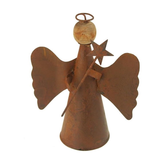 Christmas Rusty Tin Angel with Wood Head and Halo, 6-1/2-inch