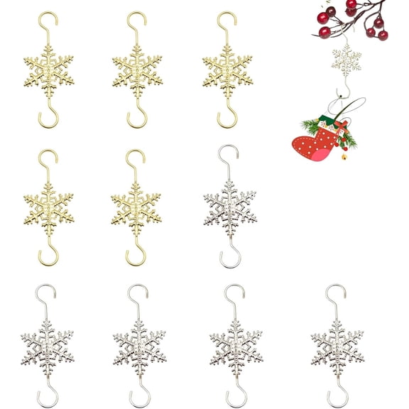 Christmas S-Hooks, Christmas Snowflake Ornament Hook Hangers, Metal Hanging Hooks with Snowflake Charms for Ornaments, Garland, Christmastree Decorations Hanger (10Pcs mix)