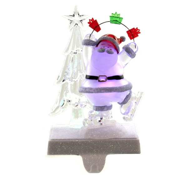 Christmas Skating Santa Led Stocking Holder Plastic Sparkle 132018
